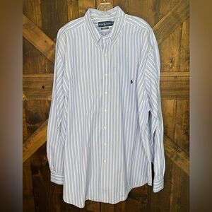 Ralph Lauren Dress Shirt Blue Stripe Button Embroidered 100% Cotton Oxford 2XLT